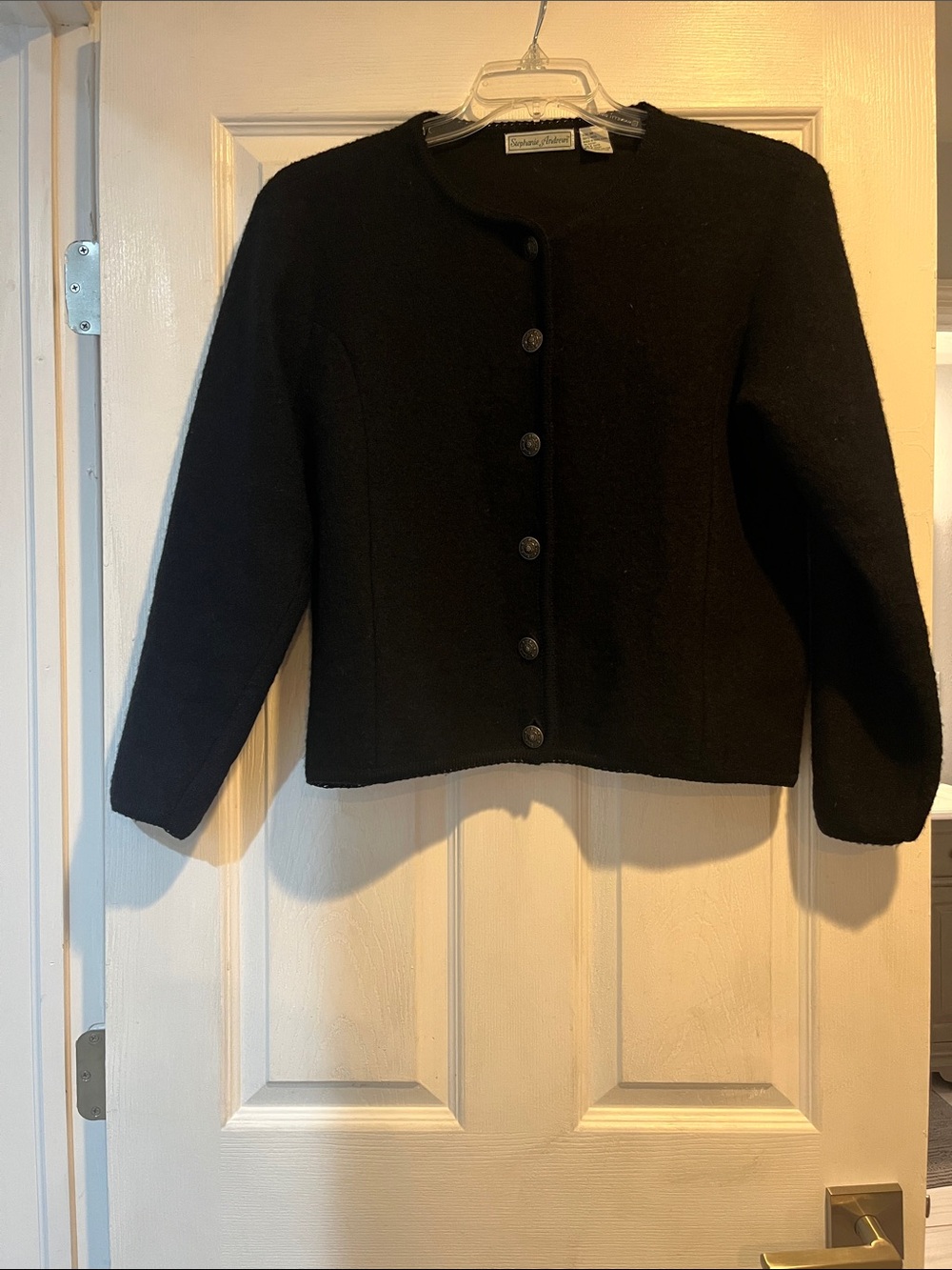 Classic Black Women's Button-Front Jacket - 100% wool